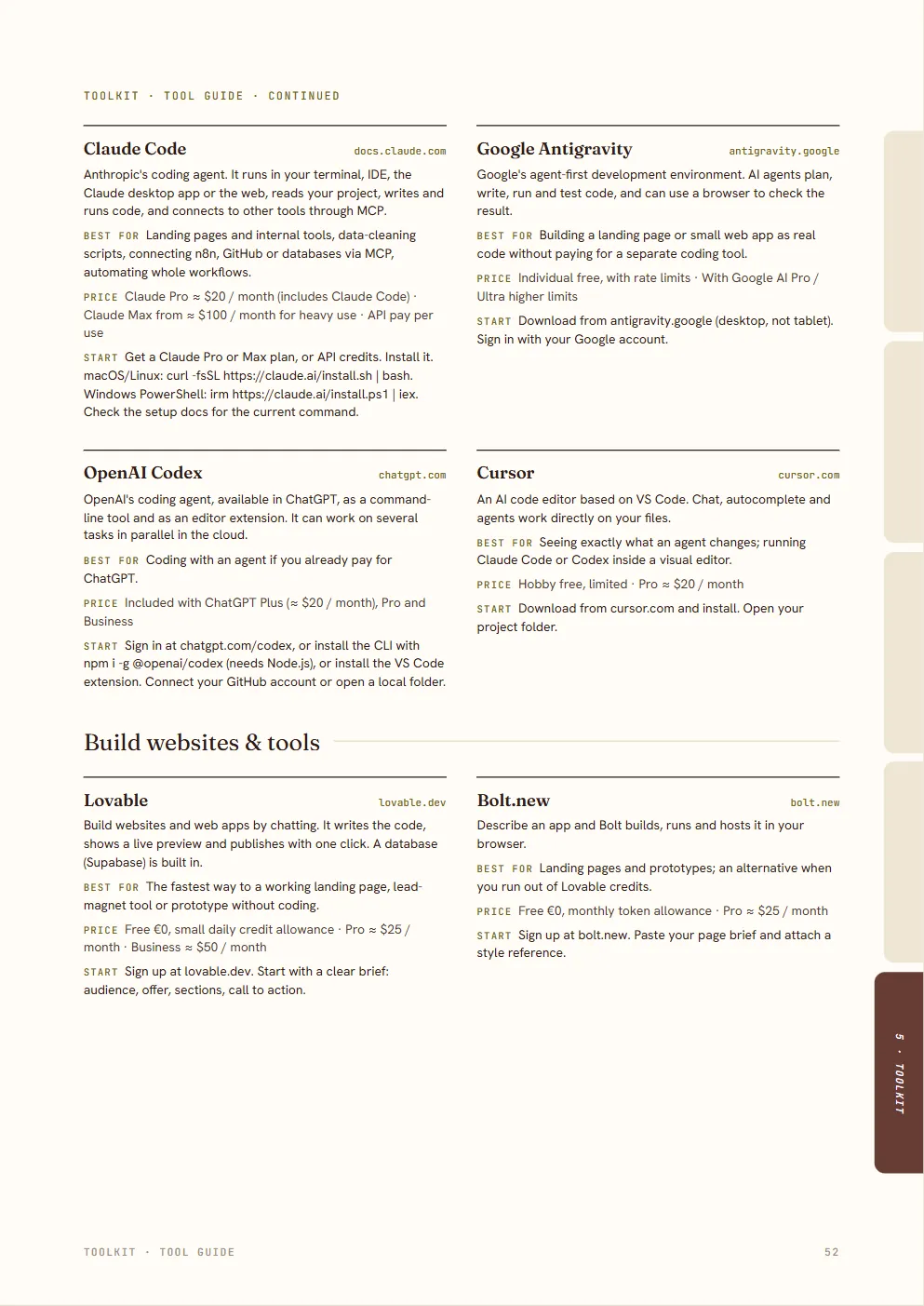 Tool guide page